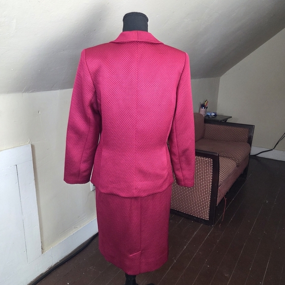 Rickie Freeman for Teri Jon Silk Wool Skirt Suit Set Size 8 Pink Textured VTG - Picture 3 of 16